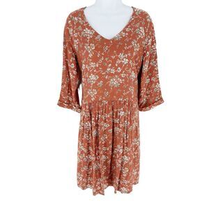 Garnet Hill Dress Womens 8 Orange Floral Voile Shift Pockets Cottagecore Farmcor